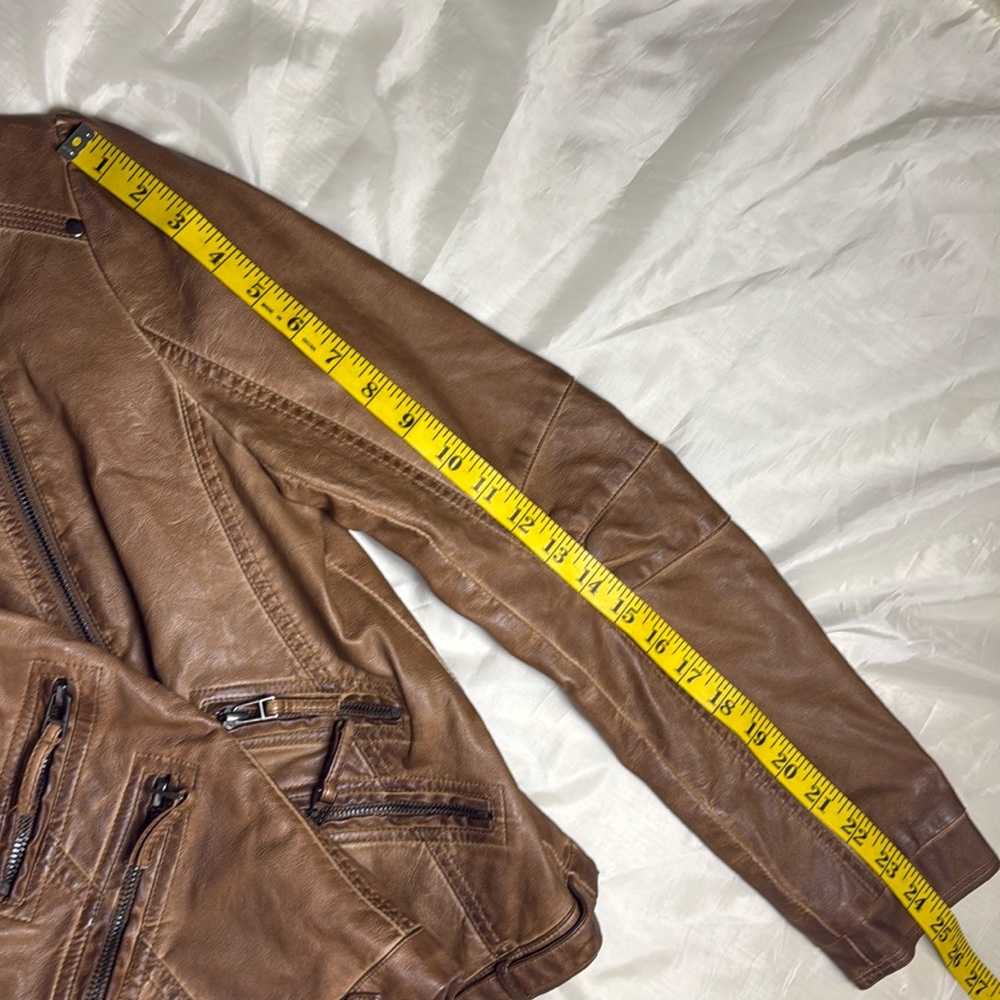 Blu Pepper Faux Brown Leather Moto Jacket Ladies Large - Picture 15 of 16